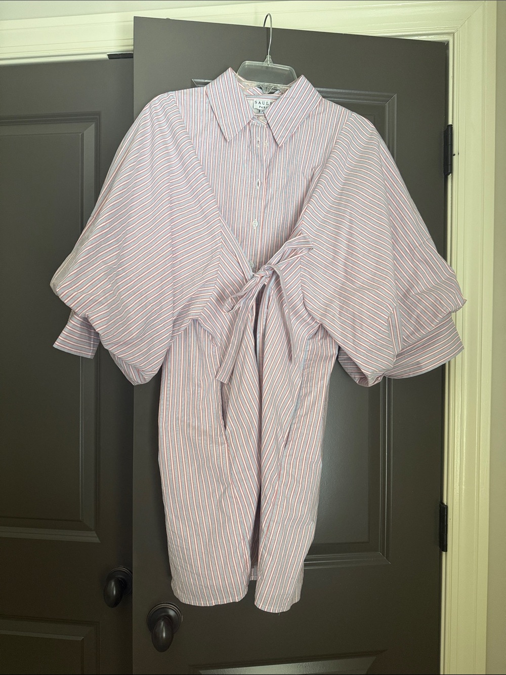 Saule Parc Pink Stripe Tie-Front Shirt Dress